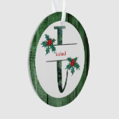 *~* Letter I-kerstfotografie Rustic Wood AP44 Ornament (voorkant)