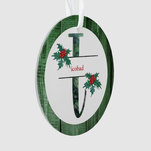 *~* Letter I-kerstfotografie Rustic Wood AP44 Ornament (voorkant)