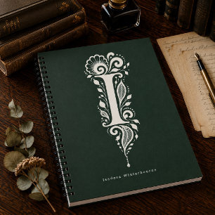 Letter I Linocut Botanische Monogram Notitieboek