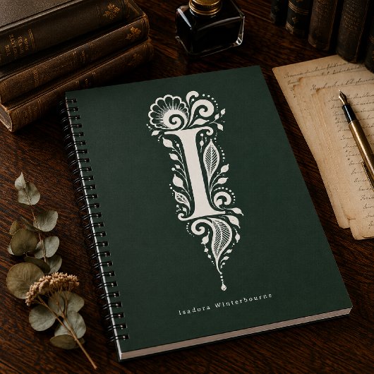 Letter I Linocut Botanische Monogram Notitieboek