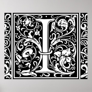 Letter I Medieval Monogram Initiaal Poster