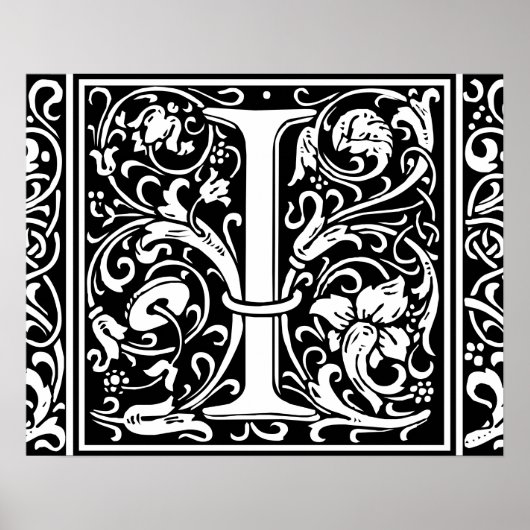 Letter I Medieval Monogram Initiaal Poster (Voorkant)