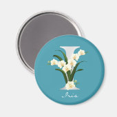 Letter I Metallic White Monogram Orchideeën | Naam Magneet (Voorkant / Achterkant)
