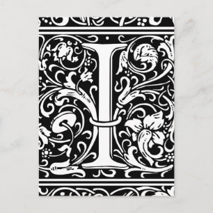 Letter I Middeleeuwse Monogram Art Nouveau Briefkaart