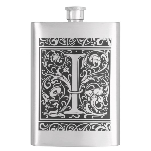 Letter I Middeleeuwse Monogram Art Nouveau Heupfles (Voorkant)