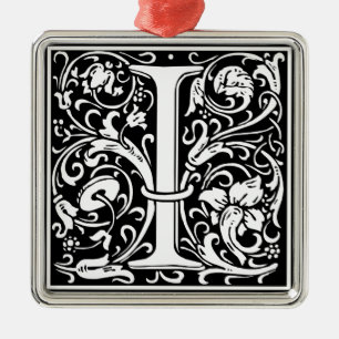 Letter I Middeleeuwse Monogram Art Nouveau Metalen Ornament