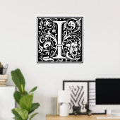 Letter I Middeleeuwse Monogram Art Nouveau Poster (Thuiskantoor)
