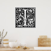 Letter I Middeleeuwse Monogram Art Nouveau Poster (Keuken)