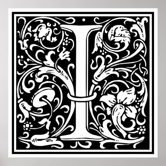 Letter I Middeleeuwse Monogram Art Nouveau Poster (Voorkant)
