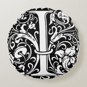 Letter I Middeleeuwse Monogram Art Nouveau Rond Kussen
