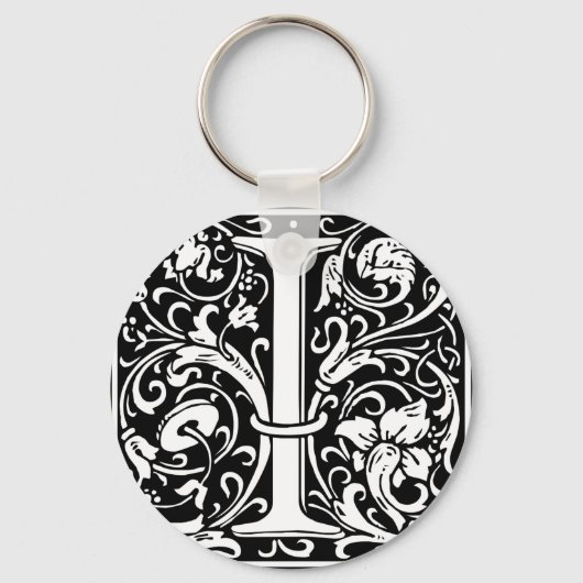 Letter I Middeleeuwse Monogram Art Nouveau Sleutelhanger (Voorkant)