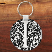 Letter I Middeleeuwse Monogram Art Nouveau Sleutelhanger (Voorkant)