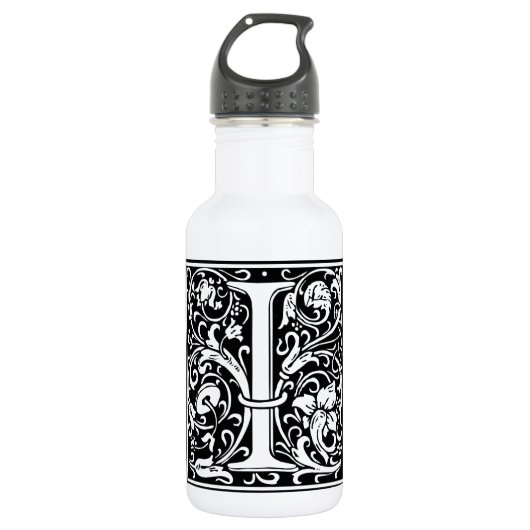 Letter I Middeleeuwse Monogram Art Nouveau Waterfles (Voorkant)