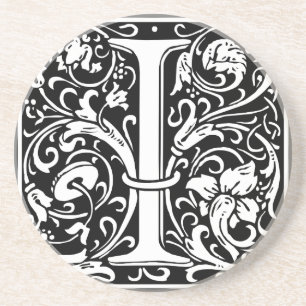 Letter I Middeleeuwse Monogram Art Nouveau Zandsteen Onderzetter