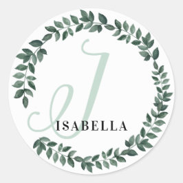Letter I Monogram Aangepaste Naam Minimalistische  Ronde Sticker