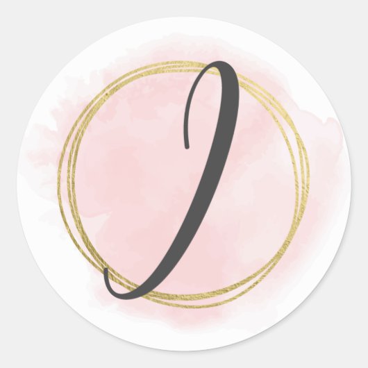 Letter I Monogram Blush Roze Waterverf Goud Chic Ronde Sticker (Voorkant)