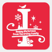 Letter I Monogram Initiaal Familienaam Greep Vierkante Sticker (Voorkant)