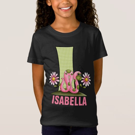 Letter I Monogram Roze en Groene Inchworm T-shirt (Voorkant)