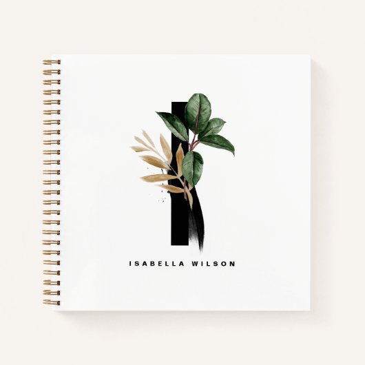 Letter I Monogram Tropical Greenery Gold Foil Notitieboek (Voorkant)
