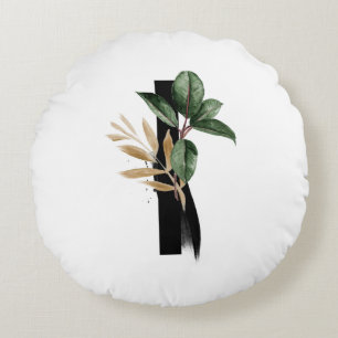 Letter I Monogram Tropical Greenery Gold Foil Rond Kussen