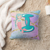 Letter I Monogram Waterverf Cute Mermaid Nursery Kussen (Deken)