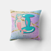 Letter I Monogram Waterverf Cute Mermaid Nursery Kussen (Achterkant)