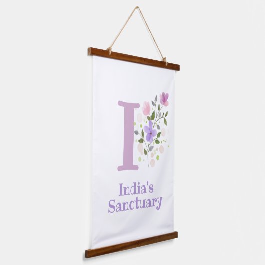 Letter I plus voornaam met een Floral Design Hangend Wandkleed (Gebogen)