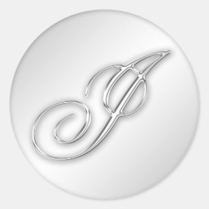 Letter I-script initiaal faux Silver Monogram (gun Ronde Sticker