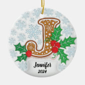Letter J Aangepaste naam Kerstmis Keramisch Ornament (Voorkant)