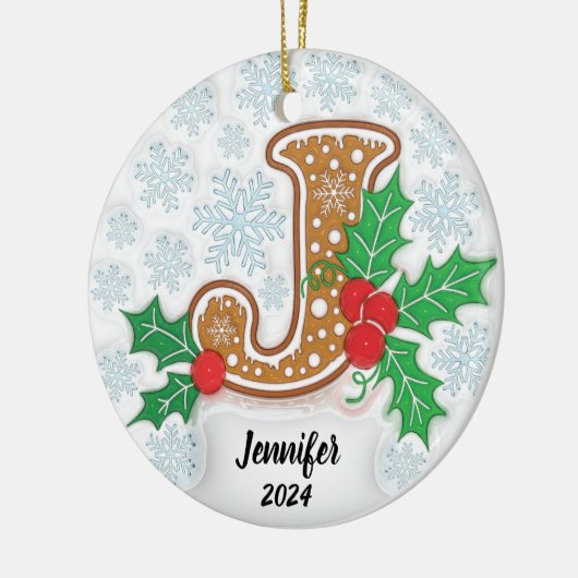 Letter J Aangepaste naam Kerstmis Keramisch Ornament (Links)