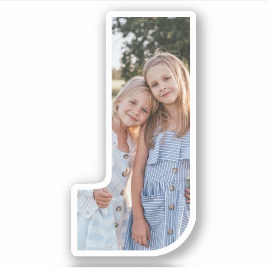 Letter J Alphabet & Photo Custom-Cut Vinyl Sticker (Voorkant)