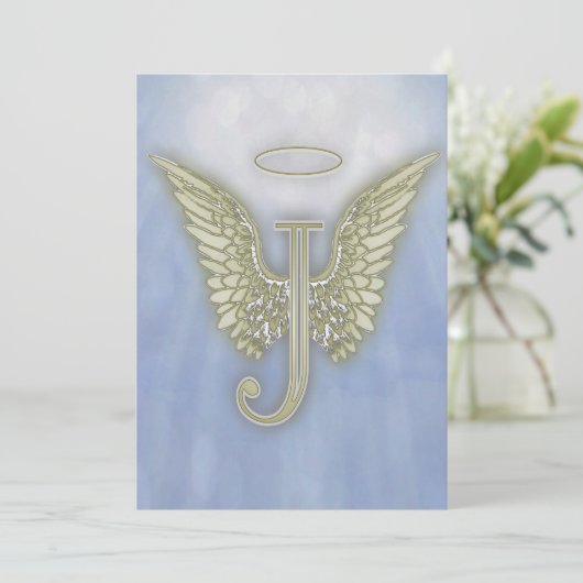 Letter J Angel Monogram Kaart (Staand voorkant)
