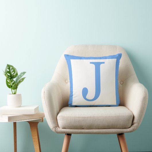 Letter J Baby Blue Border Kussen (Stoel)
