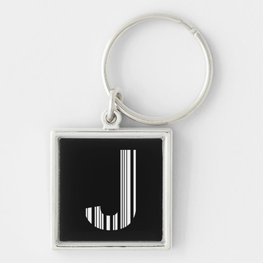 LETTER J BAR CODE Eerste Initiaal Barcodepatroon Sleutelhanger (Voorkant)