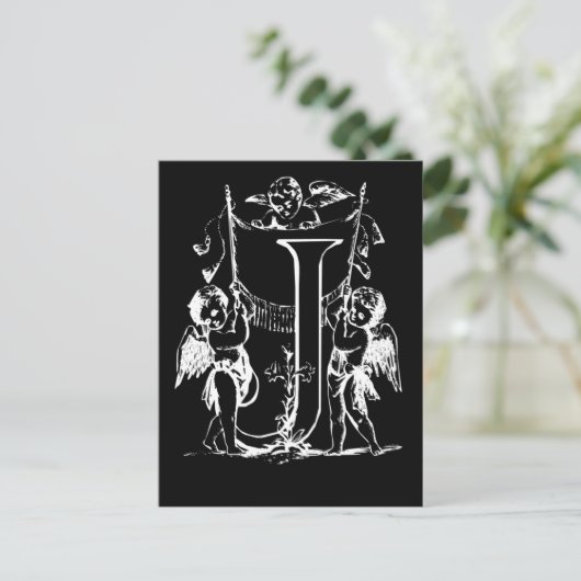 Letter J Black en White Monogram-kaarten Briefkaart (Staand voorkant)