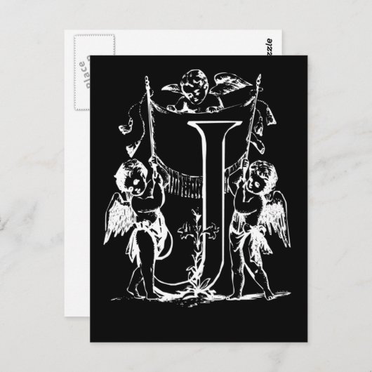Letter J Black en White Monogram-kaarten Briefkaart (Voorkant / Achterkant)