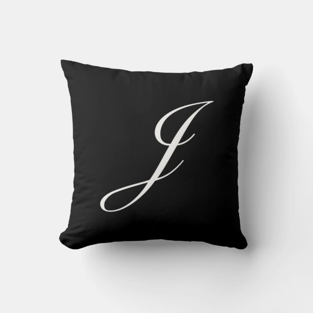 Letter J Black Monogram Pillow Kussen (Voorkant)