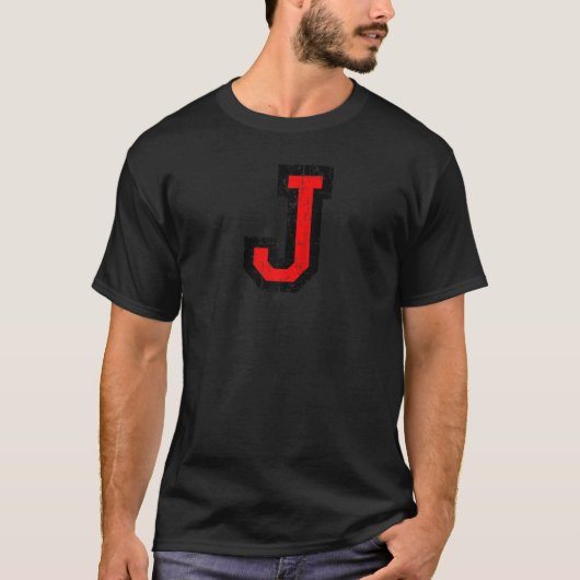 Letter J ( Blackred) Raglan T-shirt (Voorkant)
