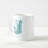 Letter J Blauwgroen Monogram Modern Name Coffee Mo Koffiemok (Voorkant links)