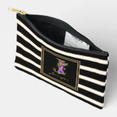 Letter J Bloemmonogram Zwart Wit Gouden Strepen Etui (Open)