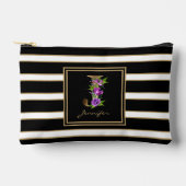 Letter J Bloemmonogram Zwart Wit Gouden Strepen Etui (Voorkant)