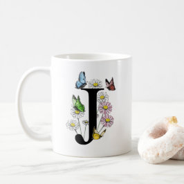 Letter J Botanische Waterverf Butterfly Monogram Koffiemok
