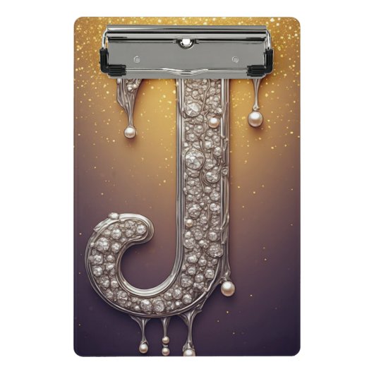 💎 Letter J Diamant Parel Bureaustoel ✨ Mini Klembord (Voorkant)