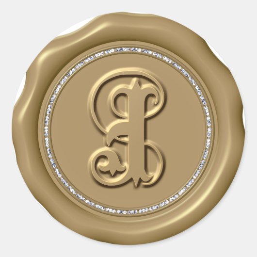 *~* Letter J Diamond Circle GOUDEN Wax Seal Sticke Ronde Sticker (Voorkant)