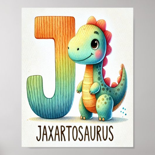 Letter J, Dinosaur Alphabet Waterverf Poster (Voorkant)