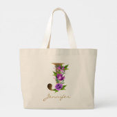 Letter J Elegant Floral Gold Monogram Grote Tote Bag (Achterkant)