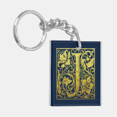 Letter J First Letter Faux Gold en Midnight Blue Sleutelhanger (Voorkant Links)