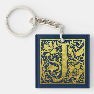 Letter J First Letter Faux Gold en Midnight Blue Sleutelhanger