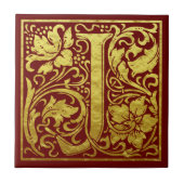 Letter J First Letter Faux Gold Red Tegeltje (Voorkant)