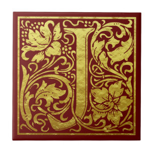 Letter J First Letter Faux Gold Red Tegeltje